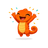 Lenny the chameleon mascot celebrating